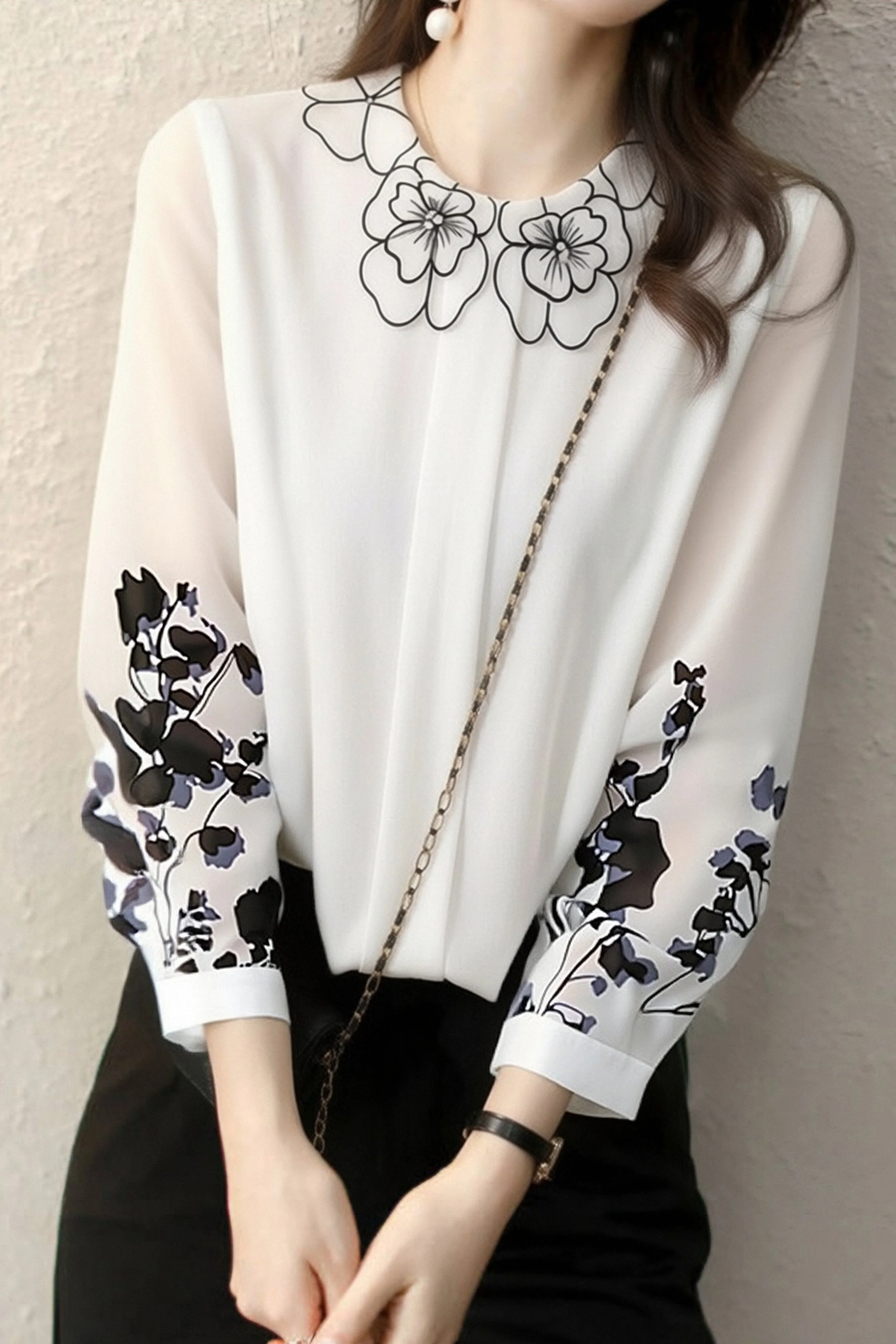 Casual Petal-Collar Printed Shirt - gazingly