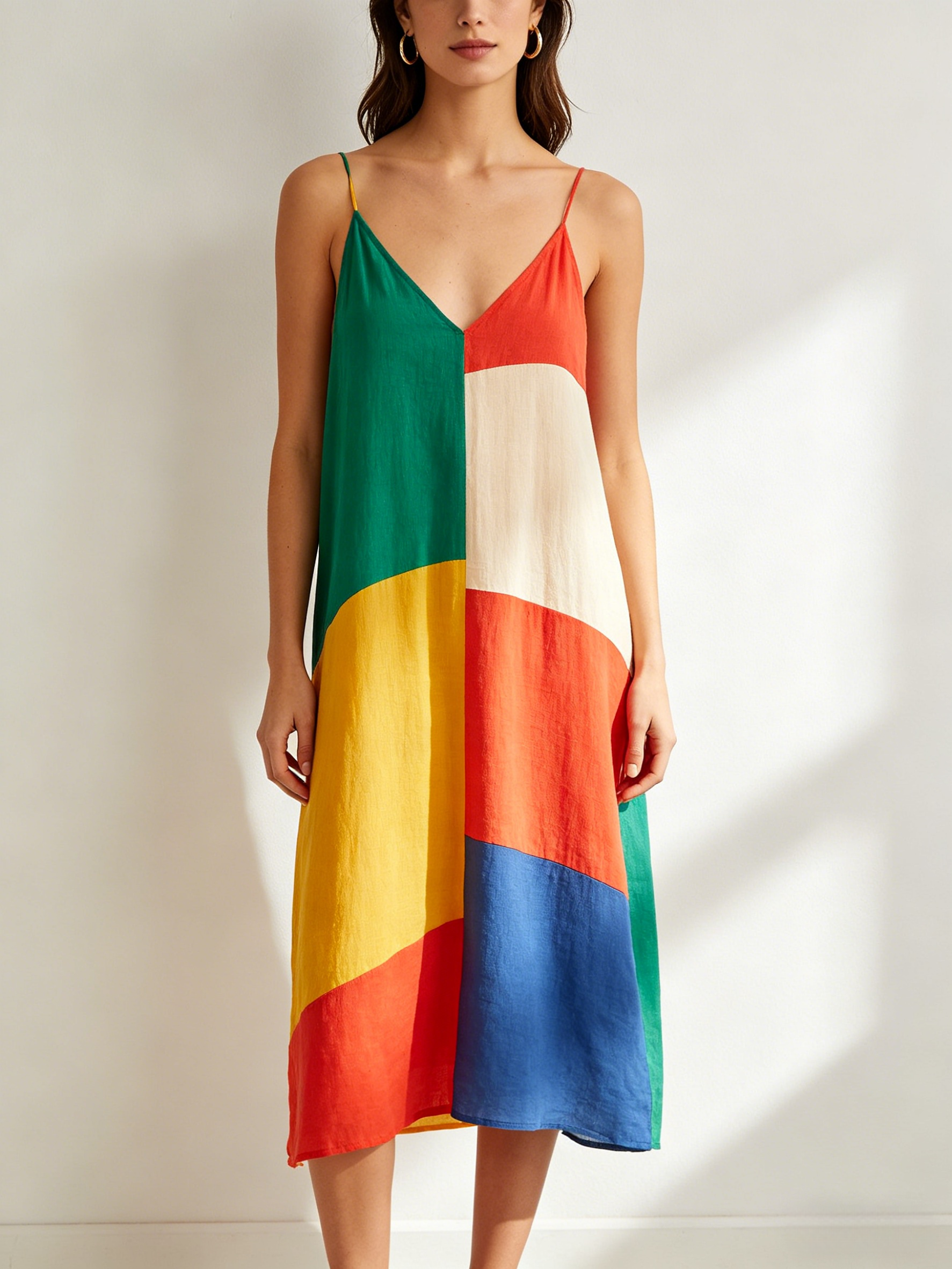 Casual V-neck Color Block Dress
