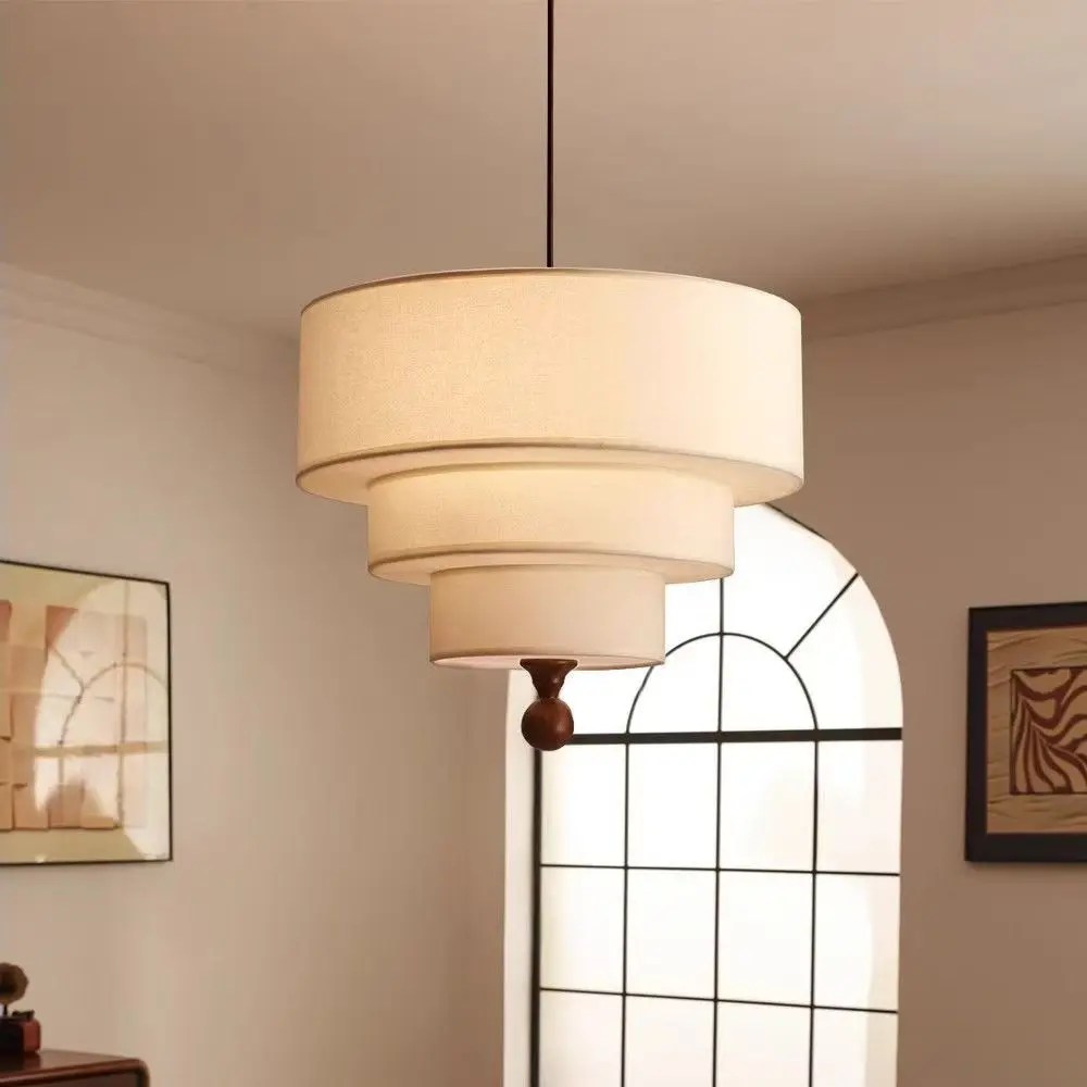 Wabi-Sabi Fabric Wooden Pendant Lamp
