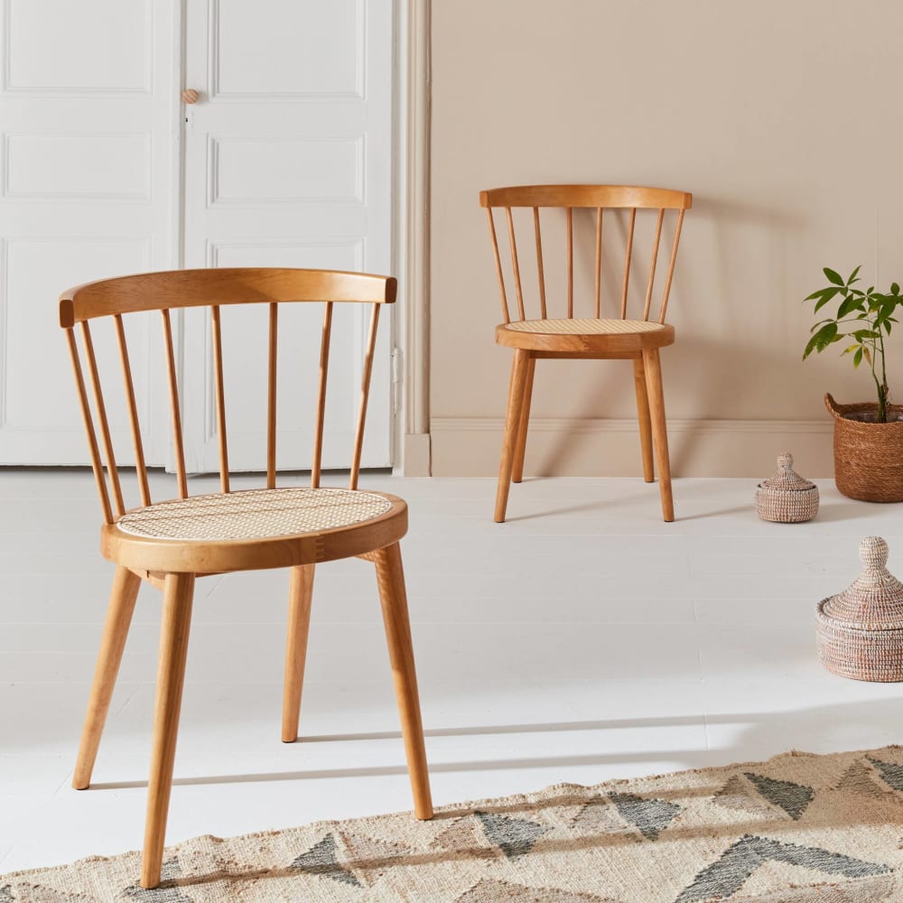 Nora - Lot de 2 chaises naturelles en bois et cannage