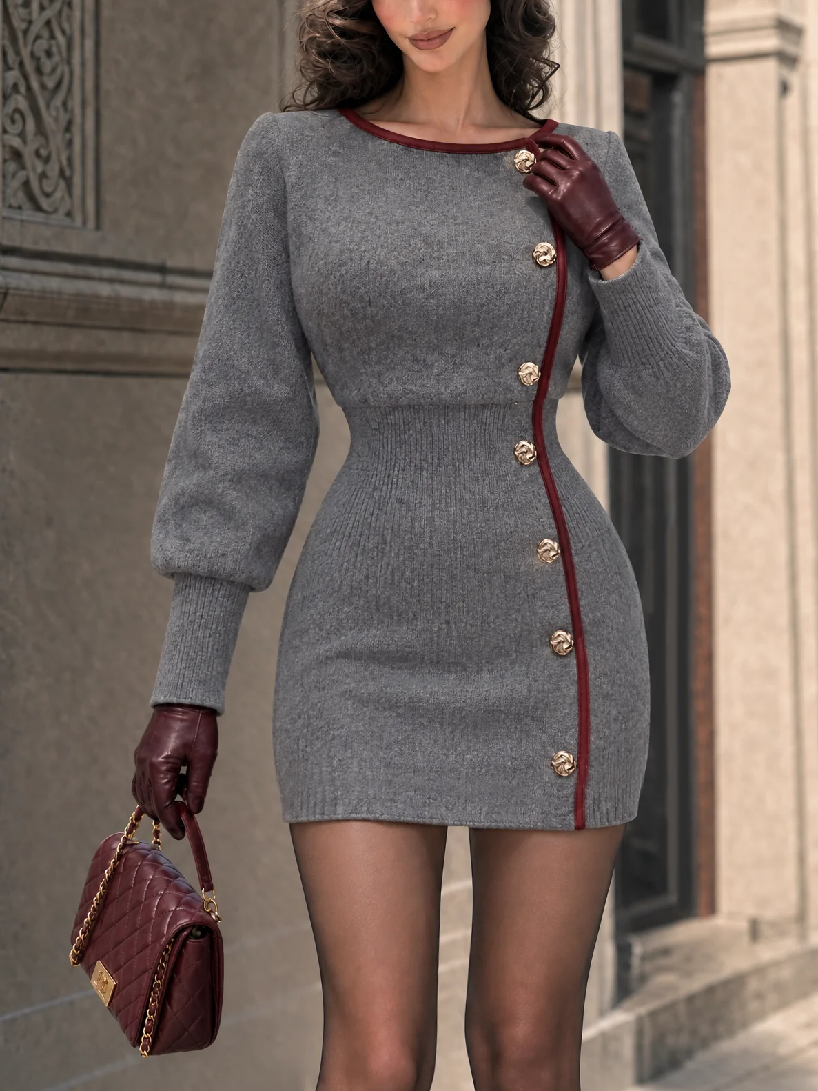 Color Block Knit Bodycon Mini Dress - jugjet
