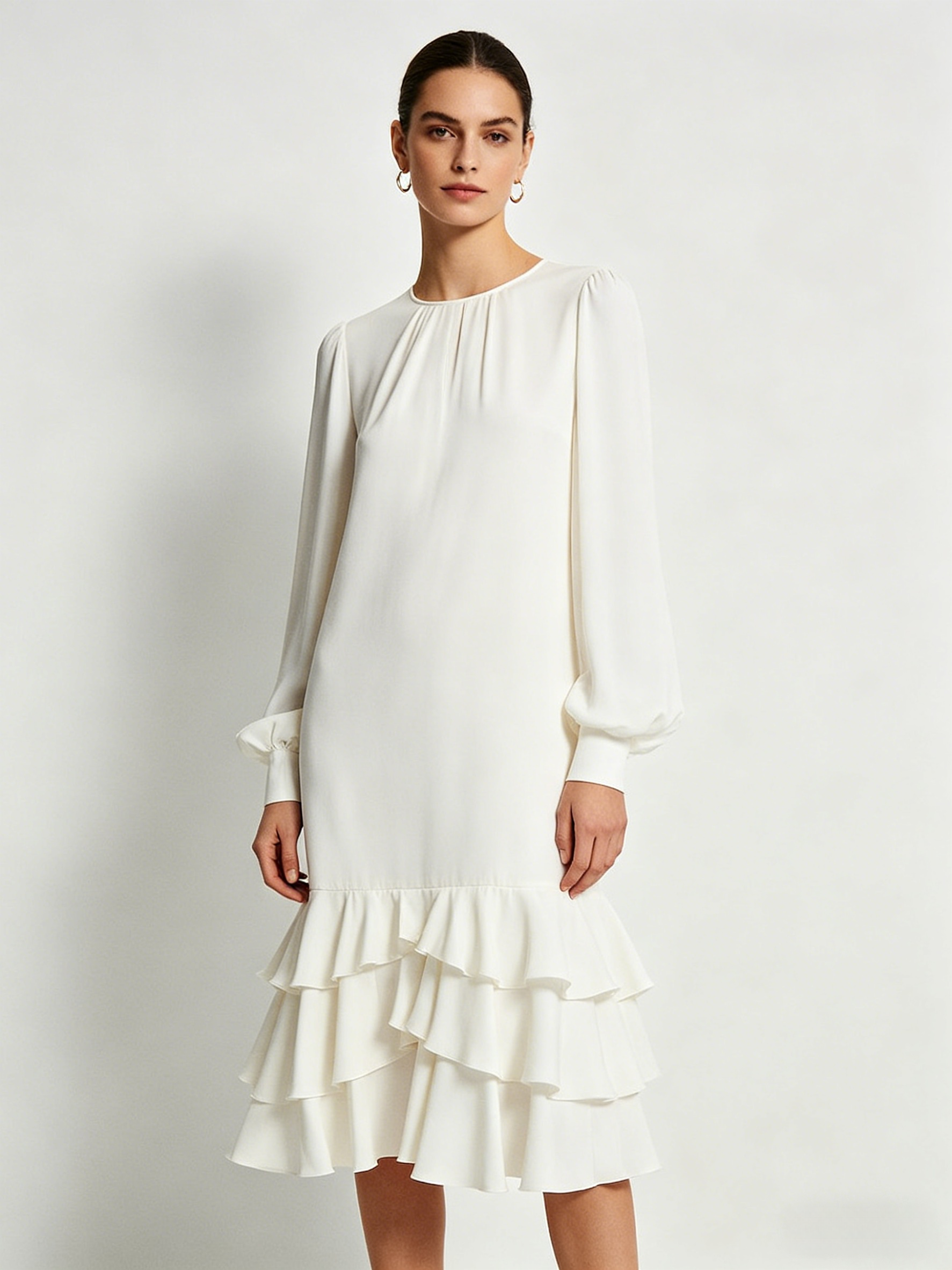 Long Sleeve Ruffled Hem Midi Dress
