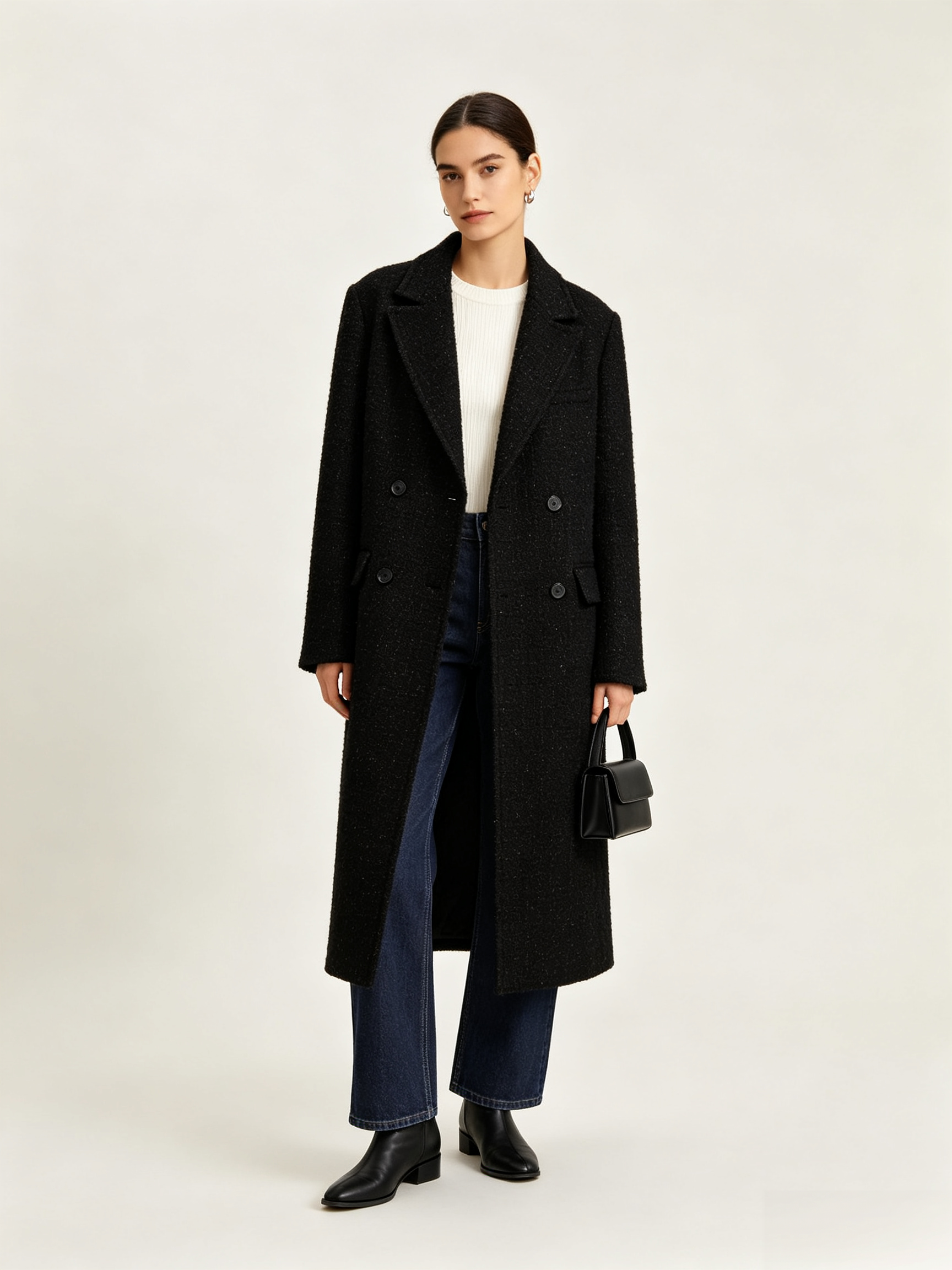 Wool-Blend Tweed Long Coat