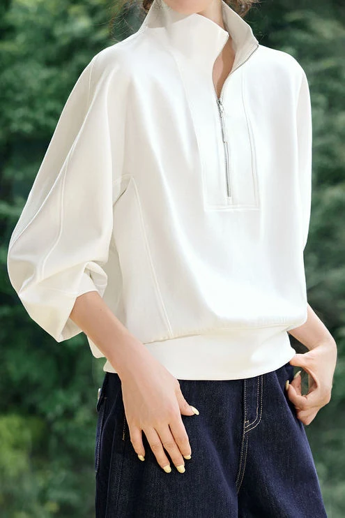 Stand Collar Oversized Sweatshirt - gazingly