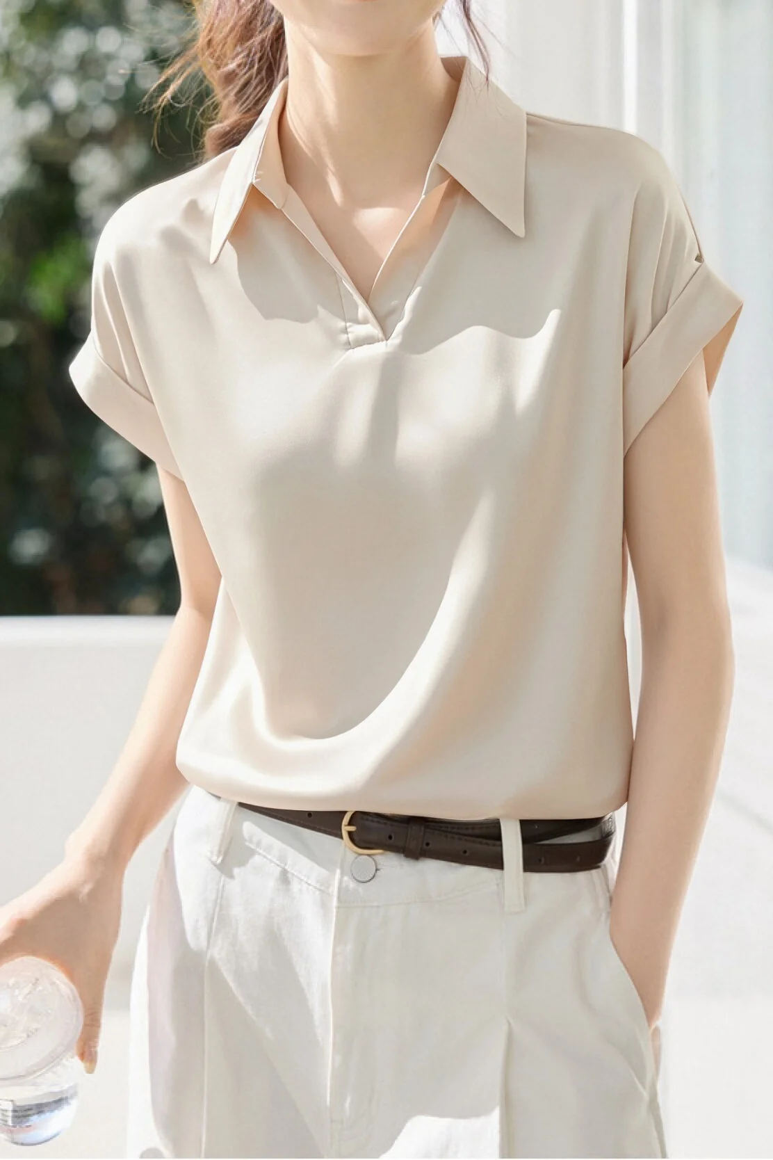Commute Satin Lapel Short Sleeve Shirt - gazingly