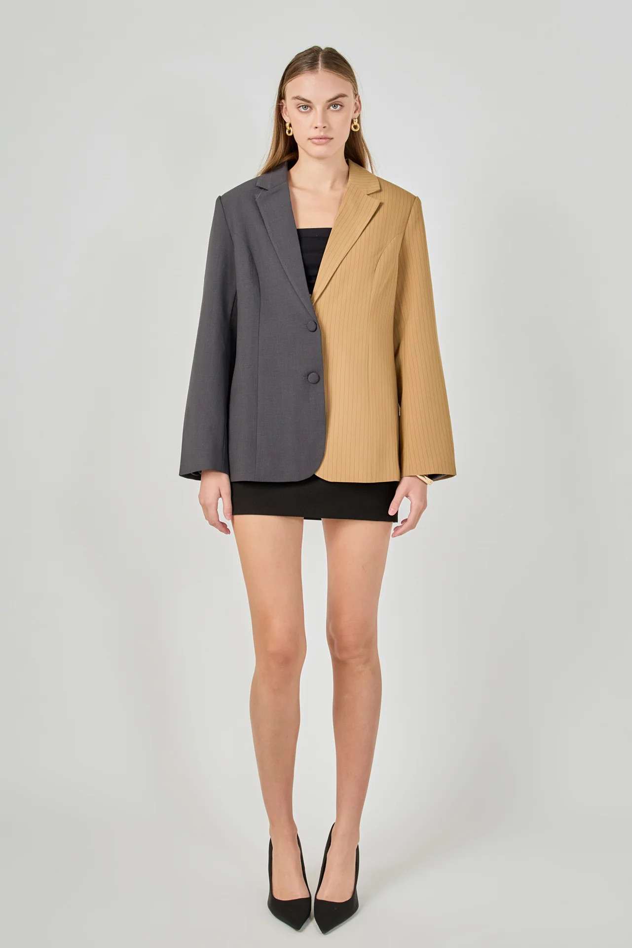 Half Pinstripe Blazer Jacket - vipsense