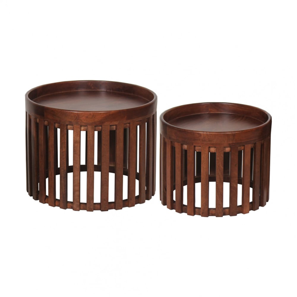 Harper - Lot de 2 tables en manguier massif vernis teinté noyer