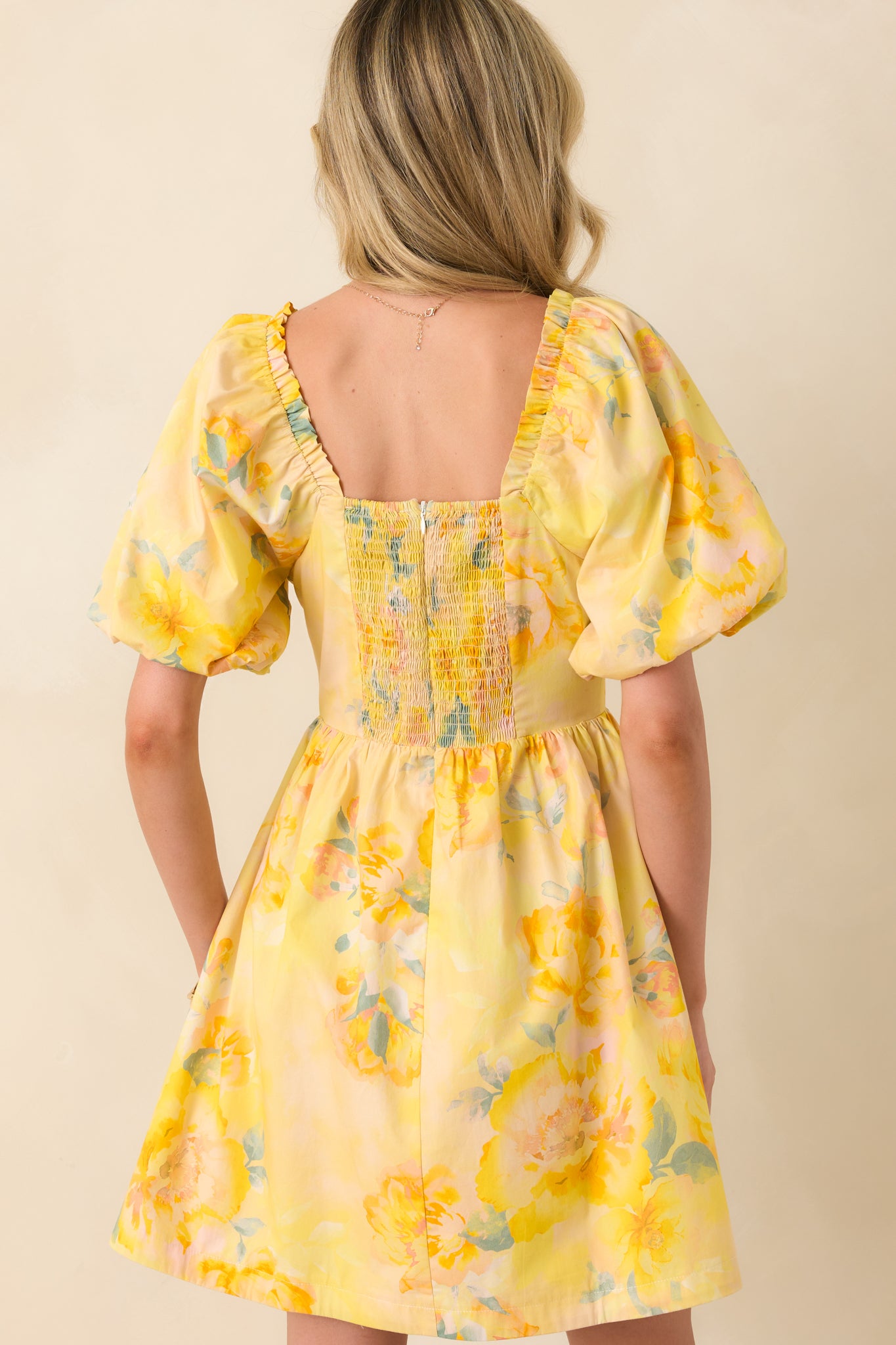 Butter Yellow Multi Floral Cotton Mini Dress - gazingly