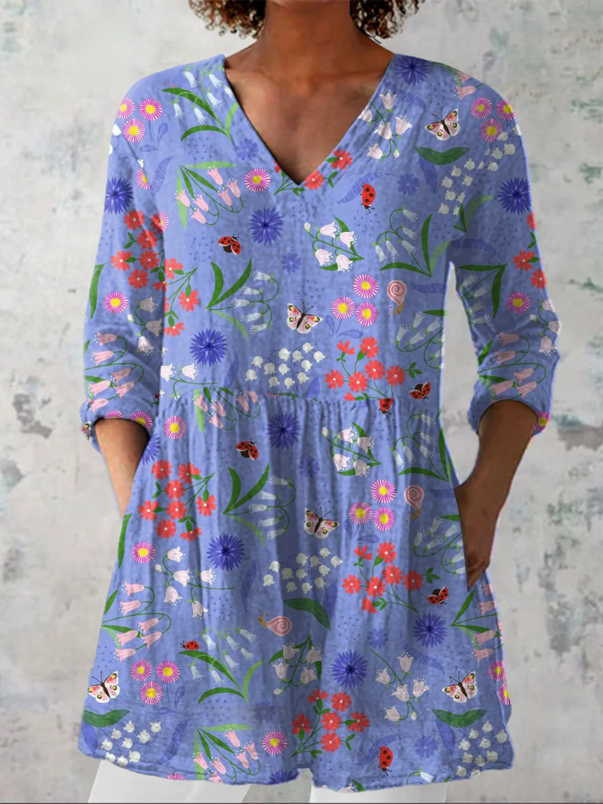 Aline  Long Blouse with V-Neck