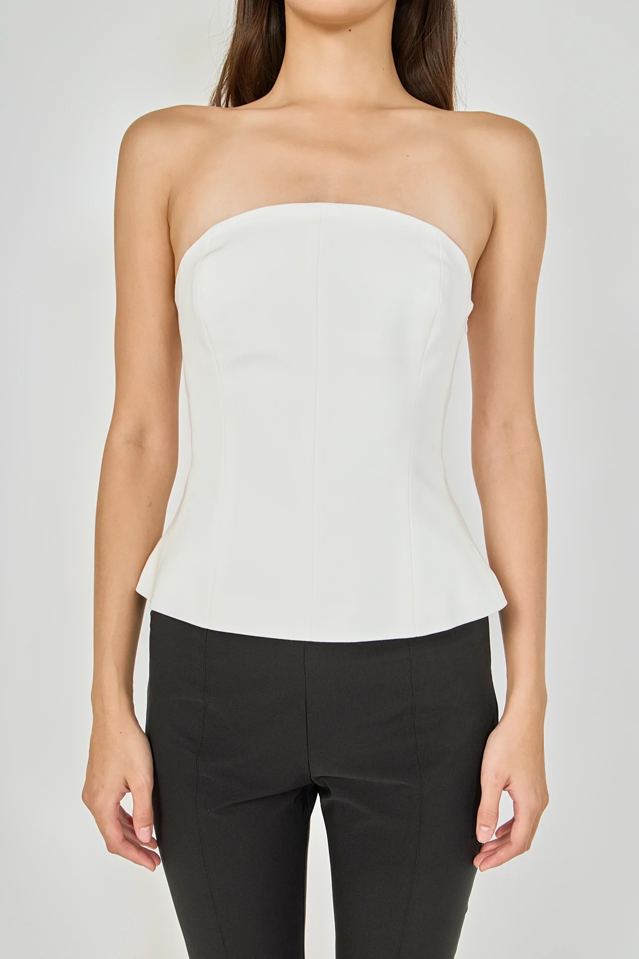 Strapless Paneled Peplum Top - vipsense