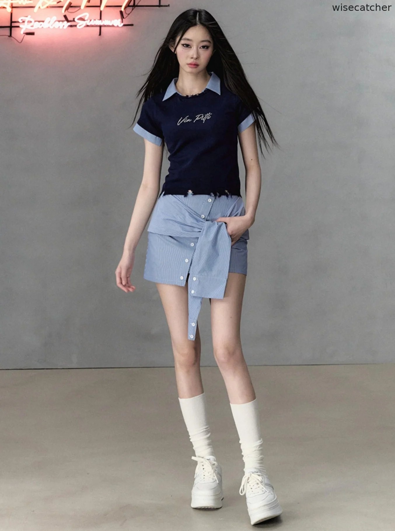 Pearl Letter Design Patchwork Knit Top - jugjet