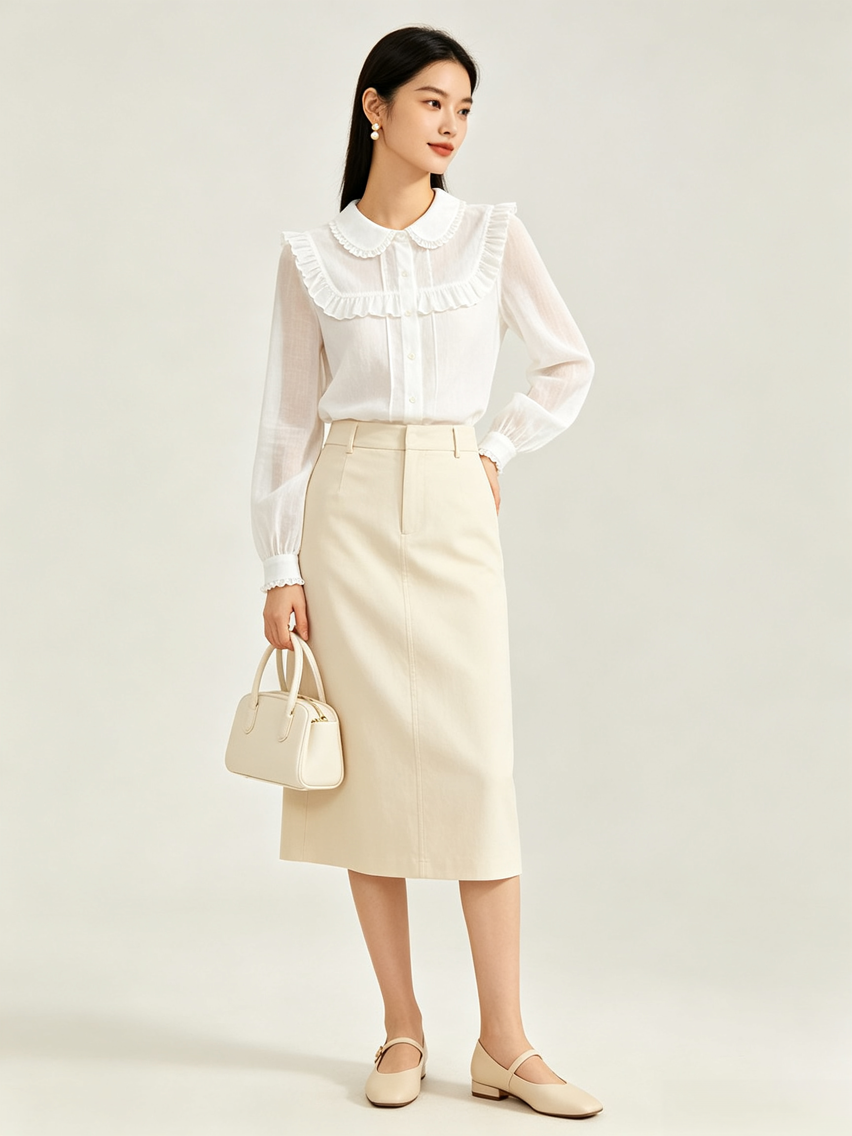 Ruffled See-Through Split-Joint Long Sleeves Peter Pan Collar Blouses&shirts Tops