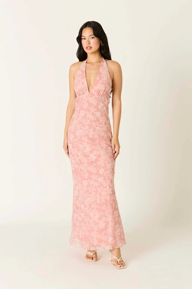 Floral Halter Maxi Dress - guttulla