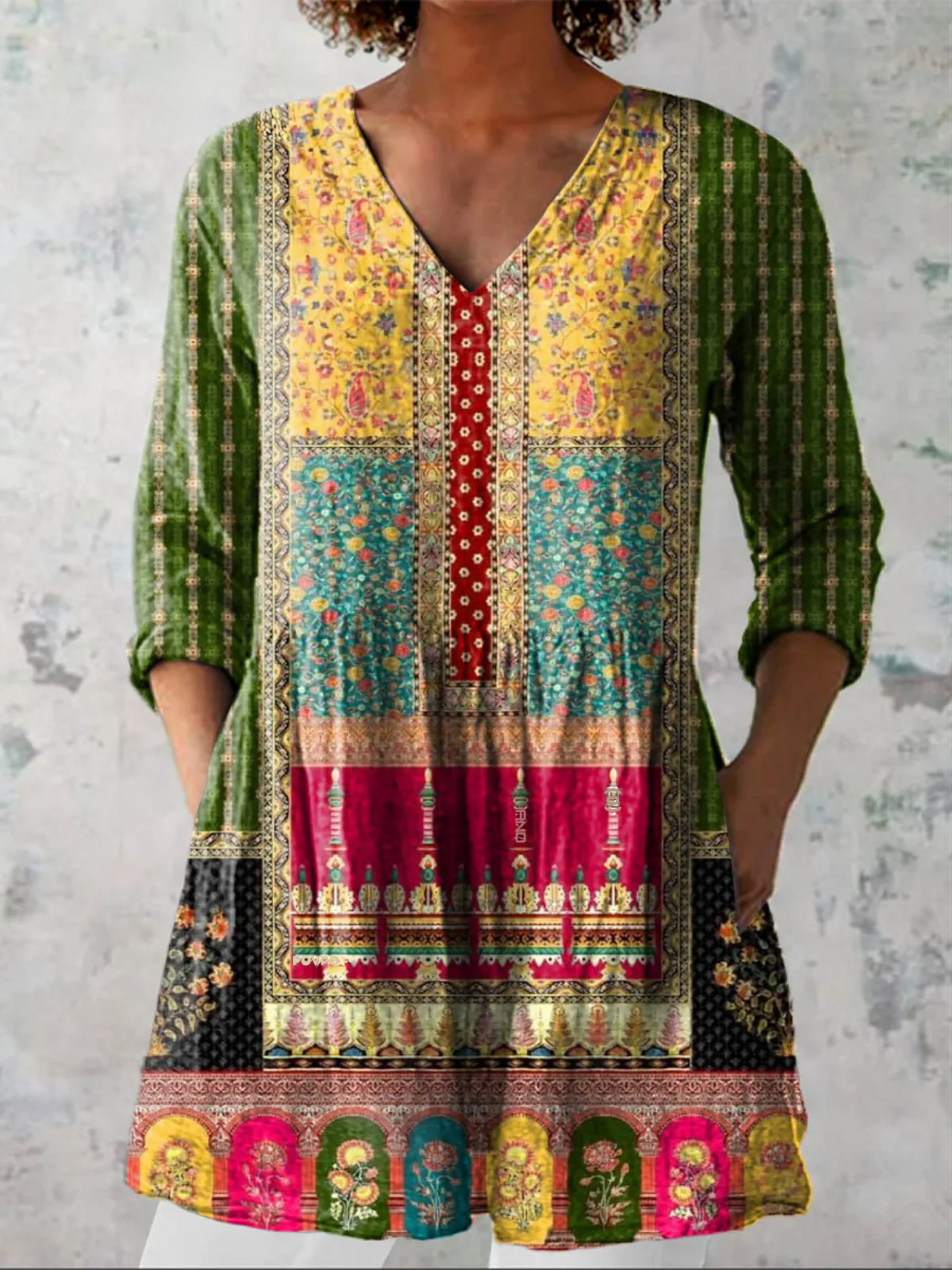 Emilie  Long Blouse with V-Neck