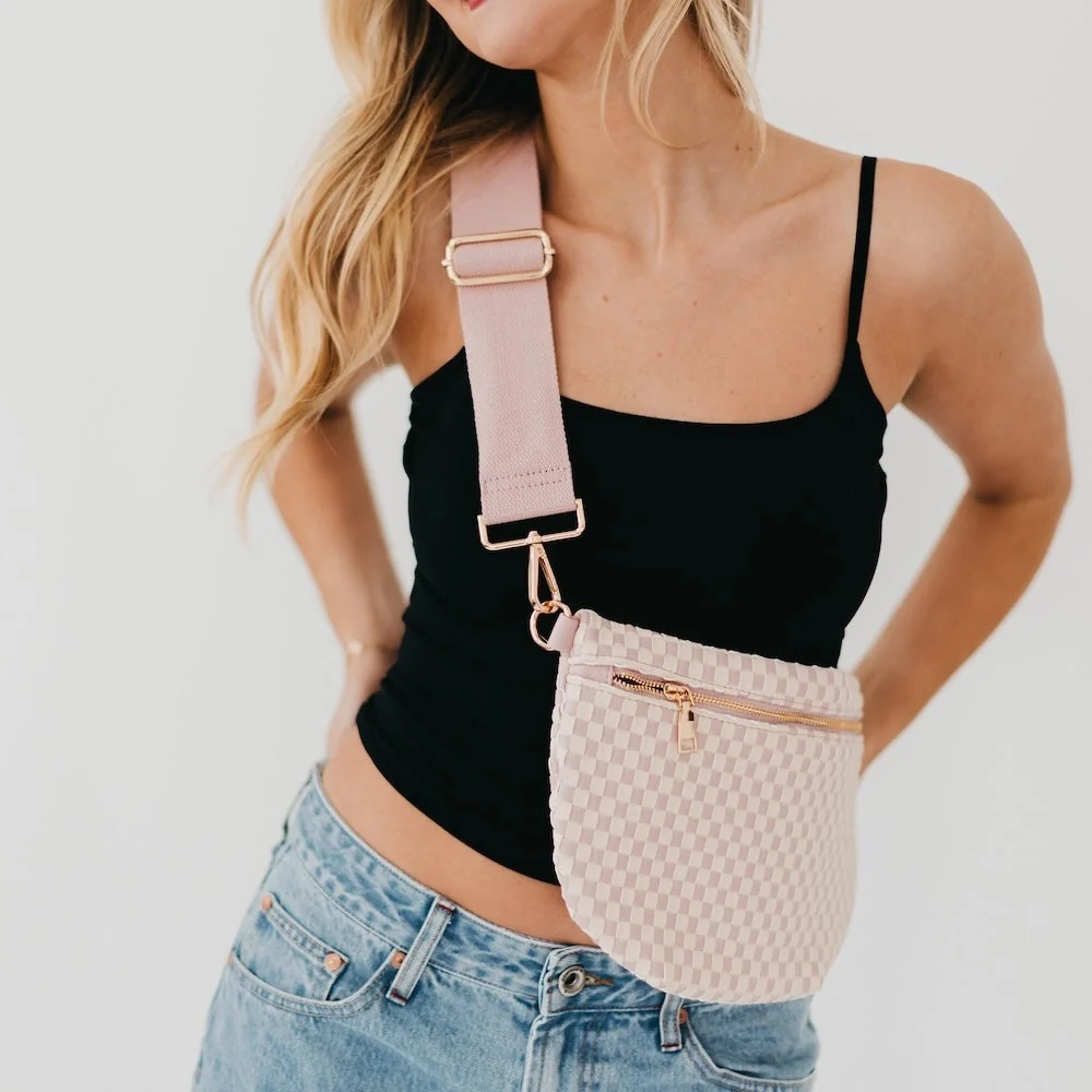 Woven Bum Bag - Checkered Blush