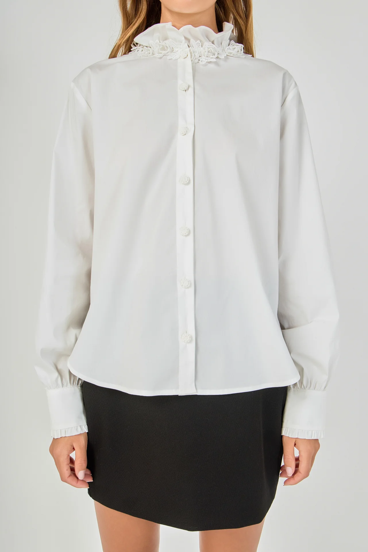 Embroidered Ruffle Collar Blouse - vipsense