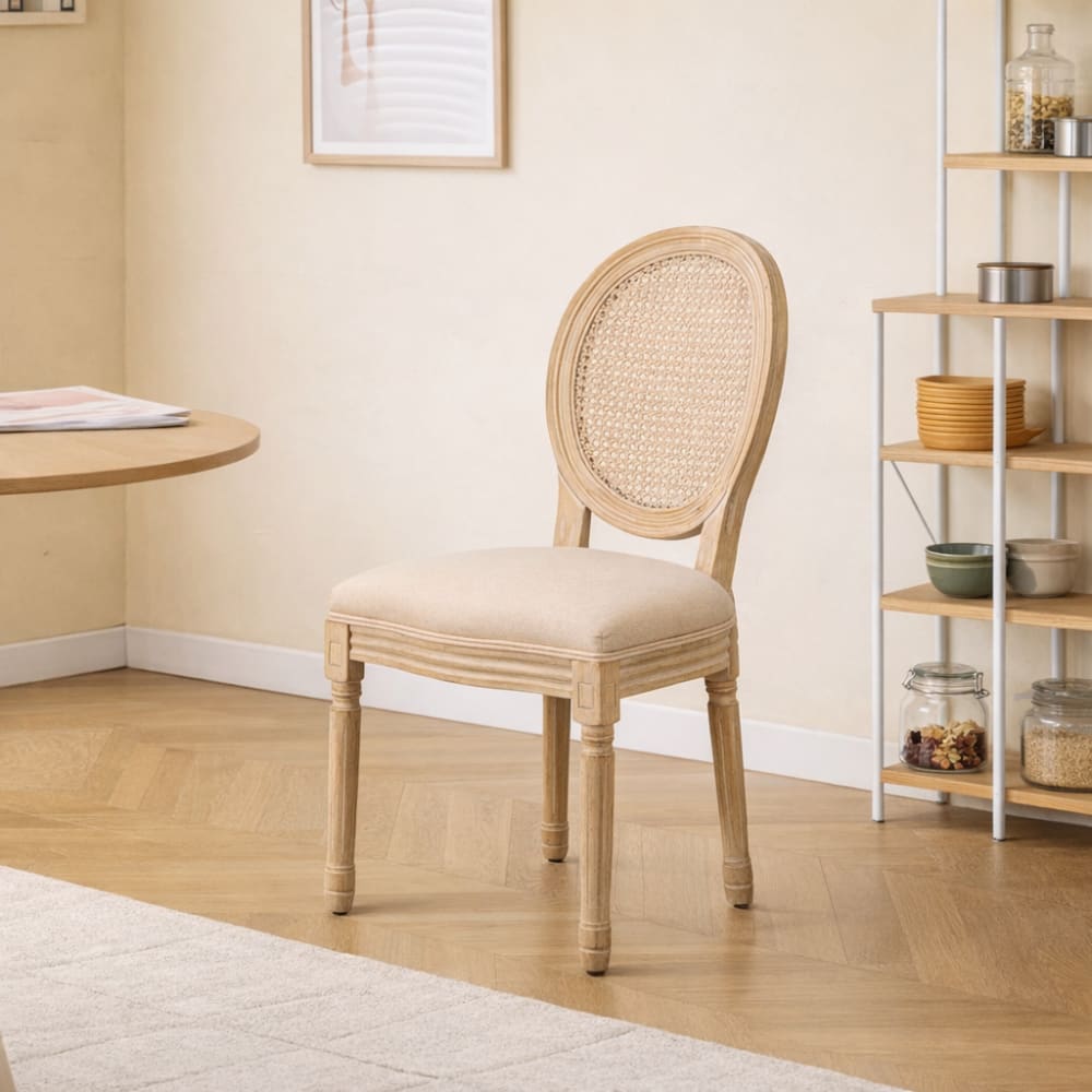 Lot de 2 chaises de salle à manger en bois et tissu beige