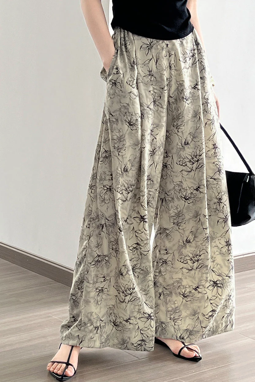 Ink wash printed wide-leg pants - gazingly