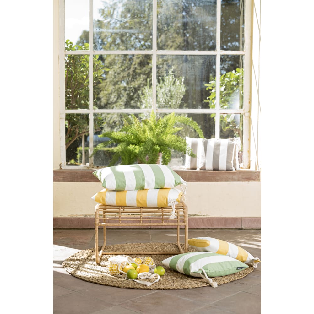 Santorin - Housses de coussin rayées vert/blanc avec corde-Lot de 2-40x40
