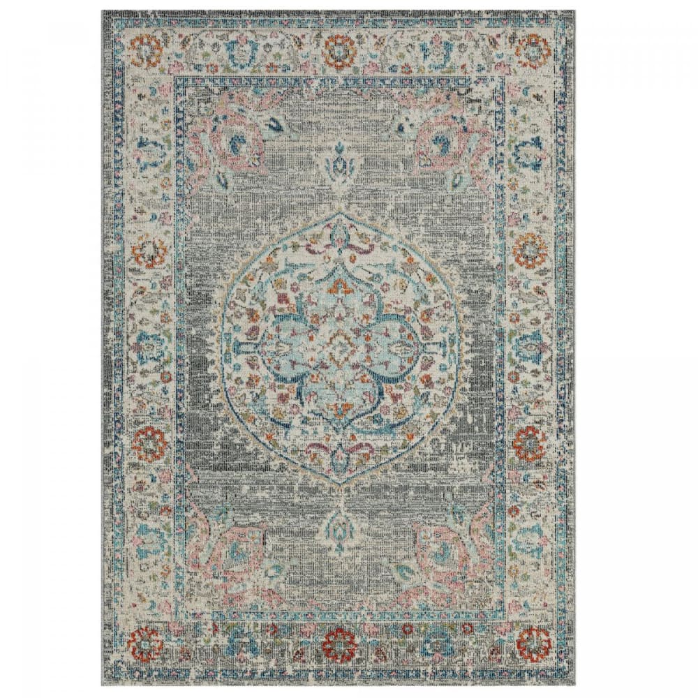 Salout a - Tapis extérieur kilim pour terrasse et jardin gris et bleu 200x290