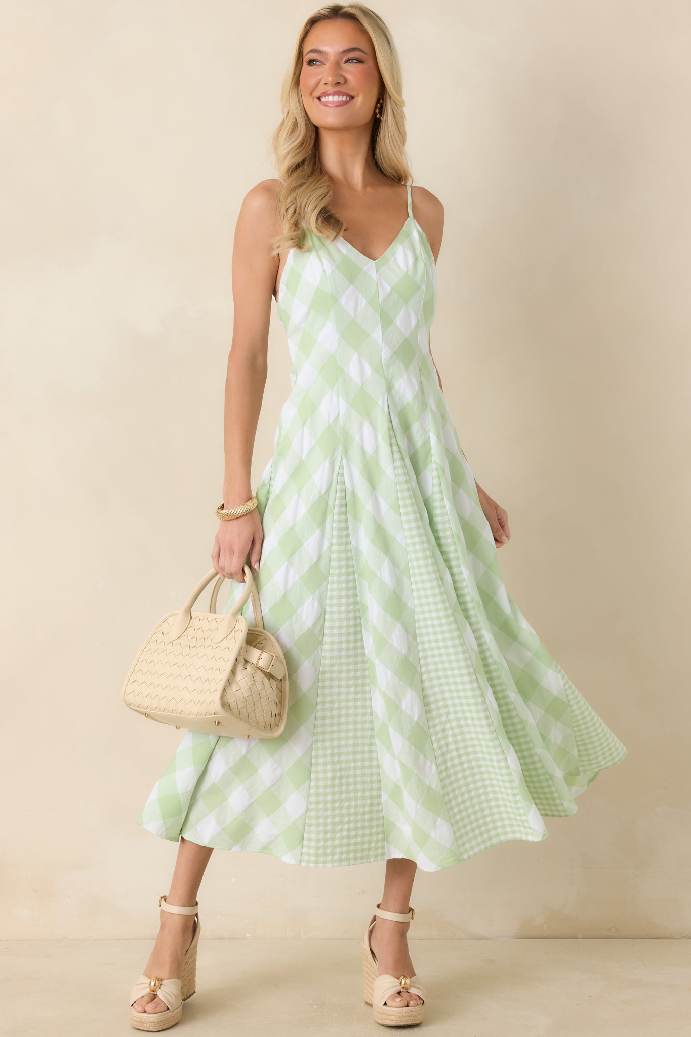 Mint Green Gingham Midi Dress - gazingly