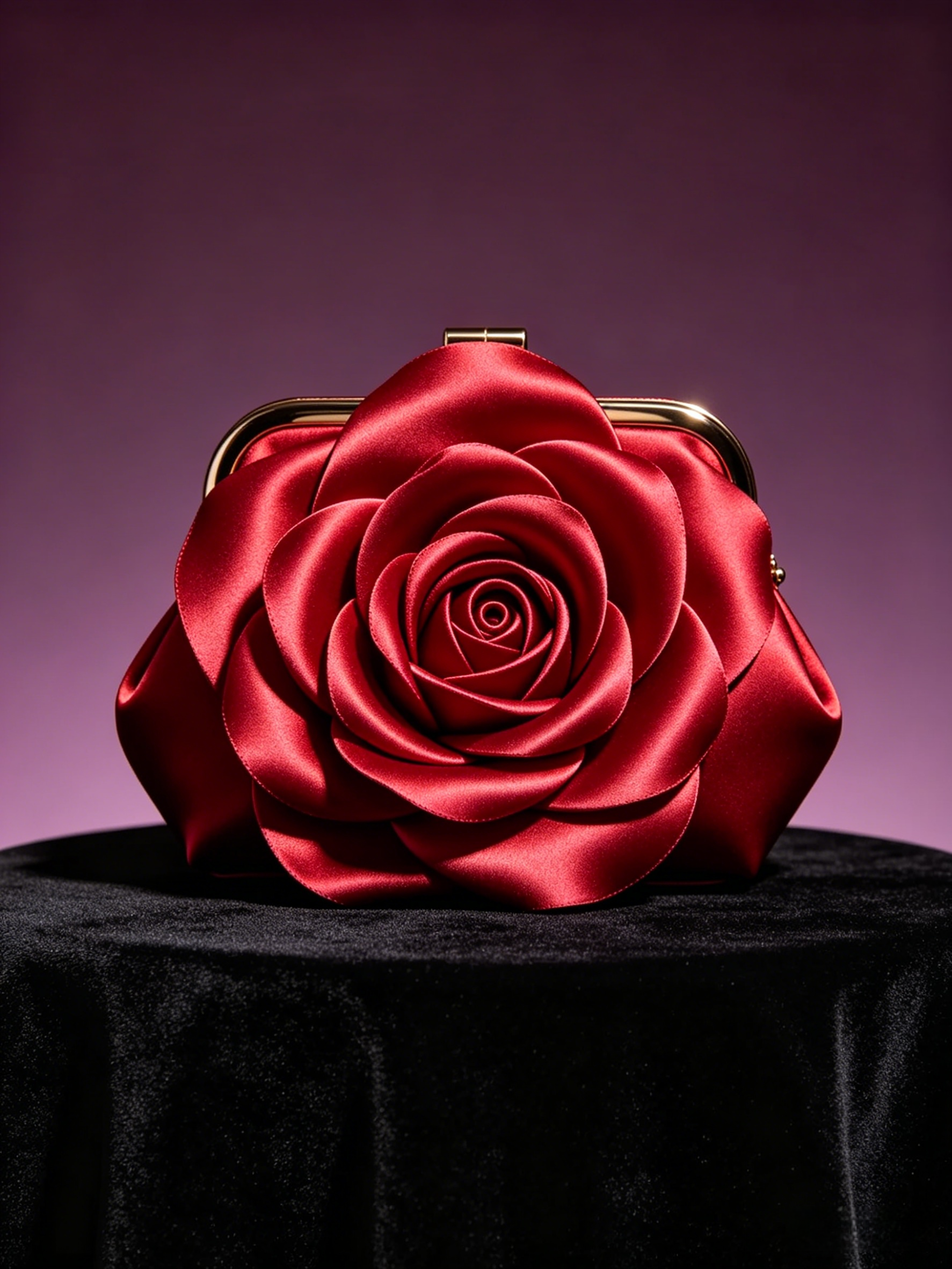 Layered Petal Rose Satin Evening Bag