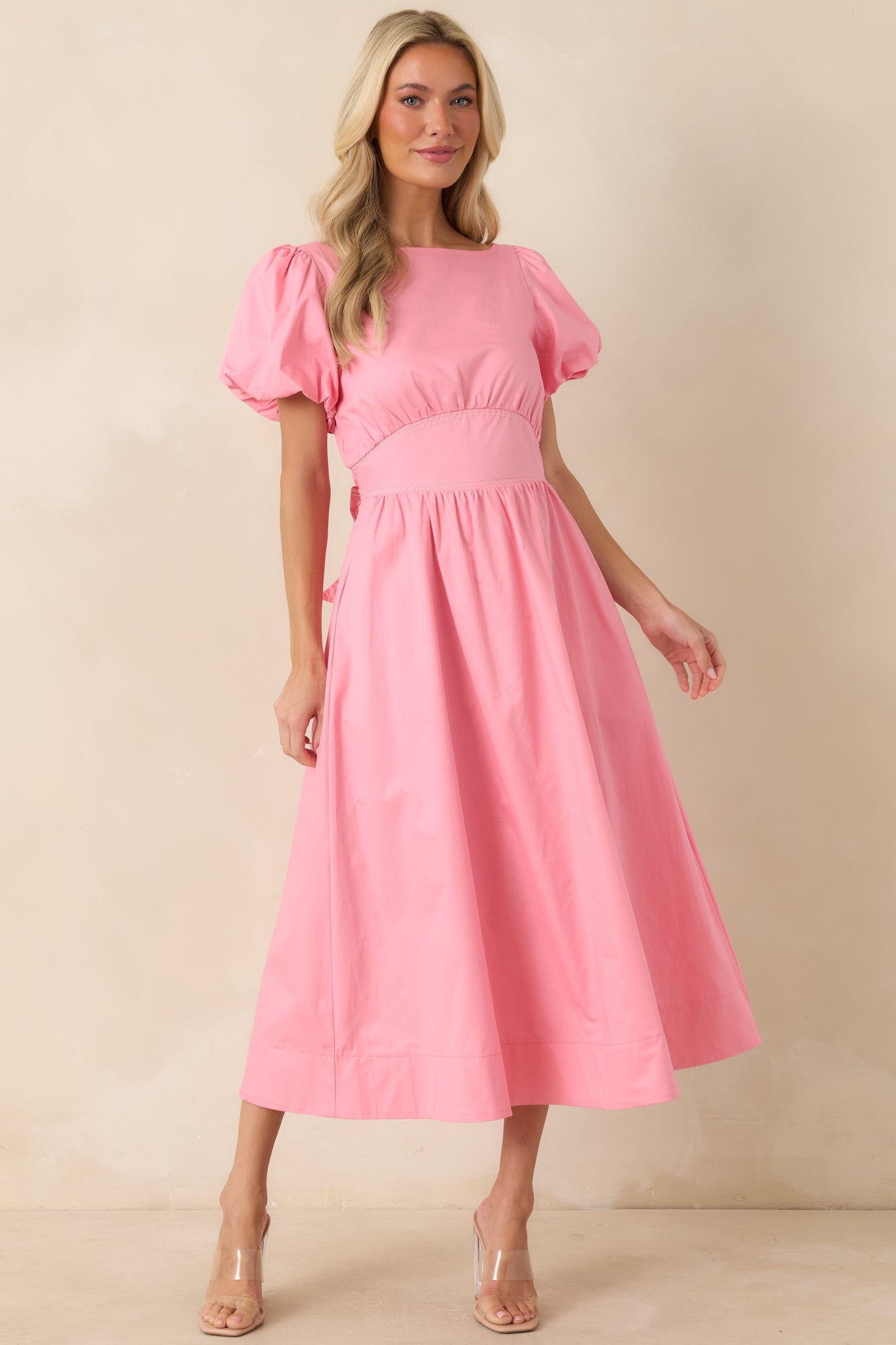 Pink Cotton Puff Sleeve Mini Dress - gazingly