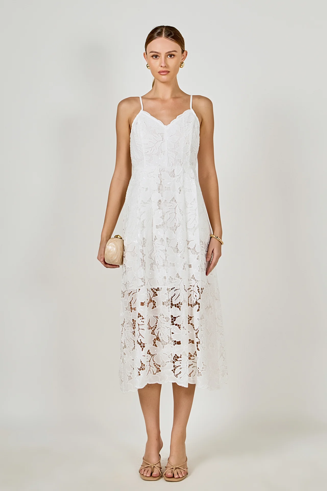Sequined Lace Midi Dress - vipsense
