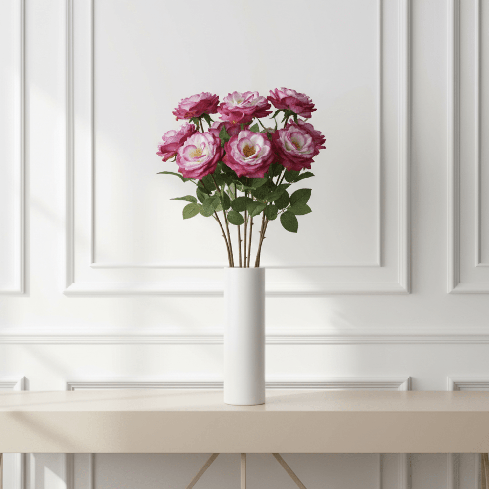 Sophie - Tige de rose ouverte artificielle rose et crème h64