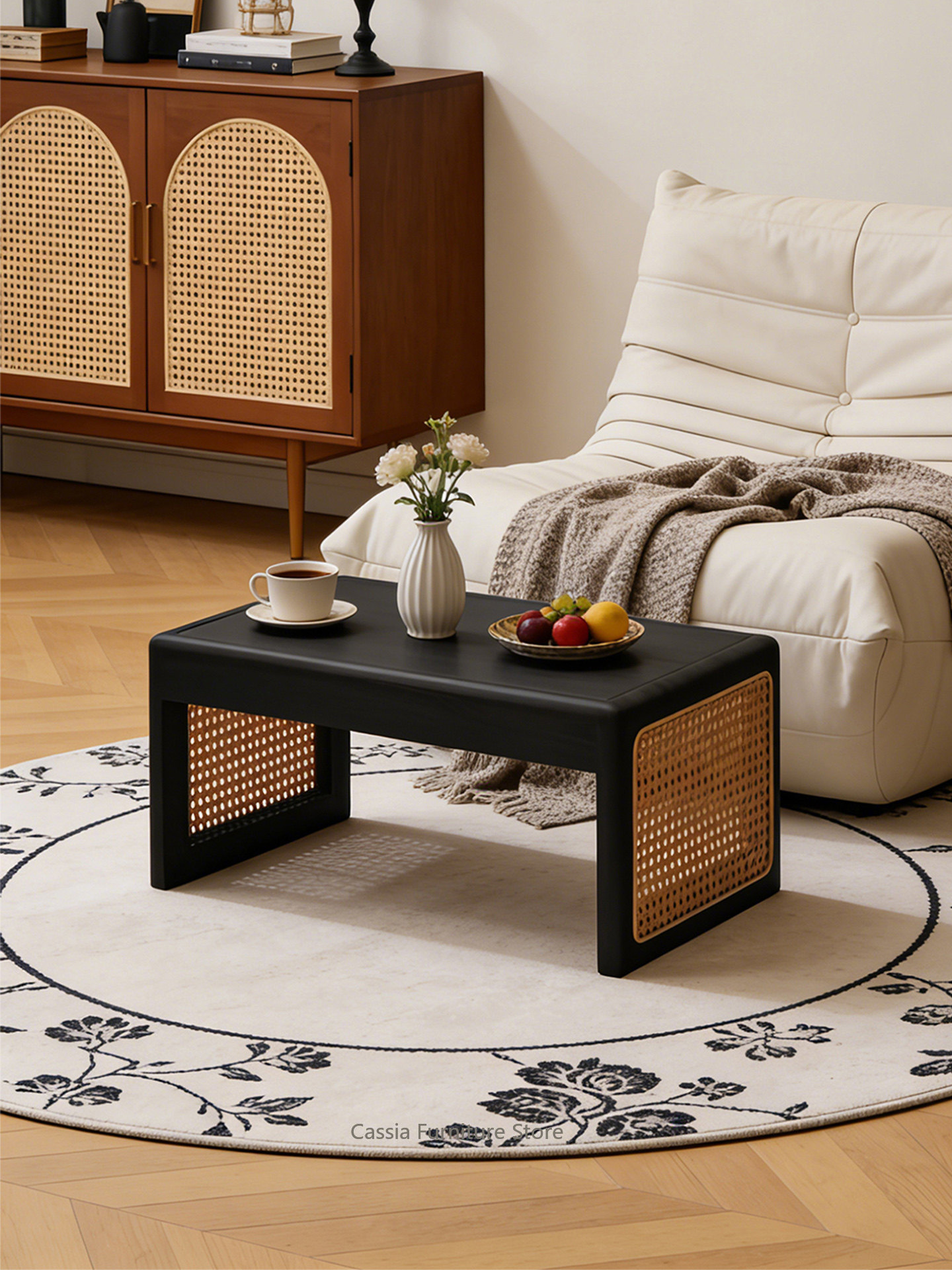 Vintage Solid Wood Rattan Table