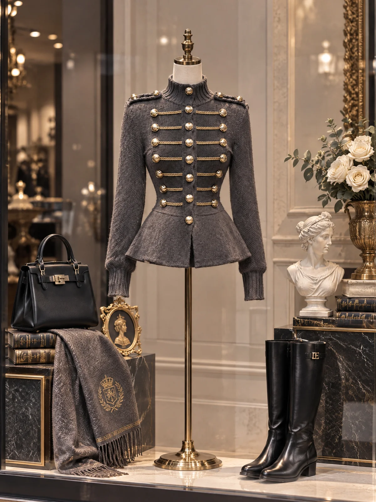 Military Button Mock Neck Peplum Sweater - jugjet
