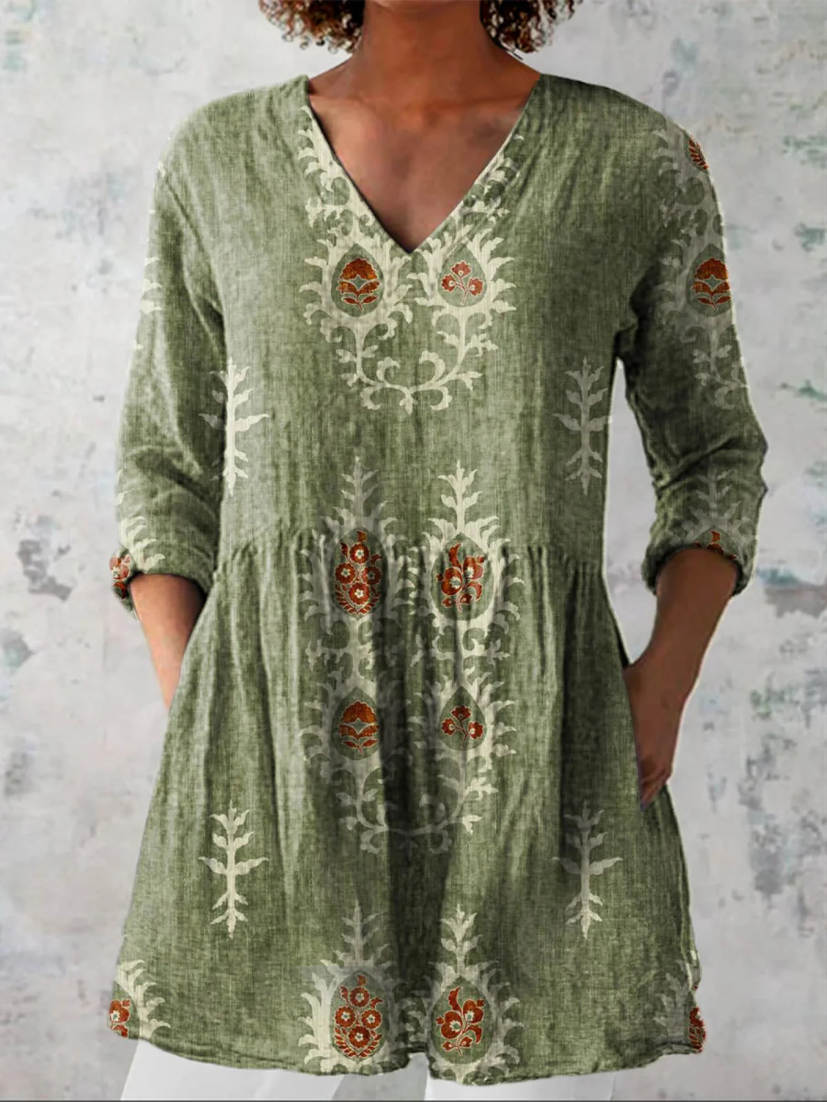 Elise  Long Blouse with V-Neck