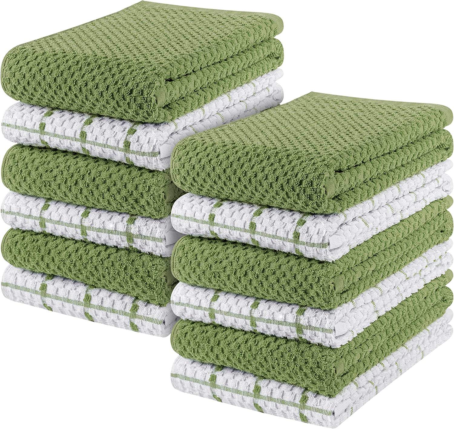 Kitchen Towels 12 Pack, 15 x 25 Inches, 100% Ring Spun Cotton Super Soft and Absorbent Linen Dish Towels, Tea Towels and Bar Towels Set (Black)