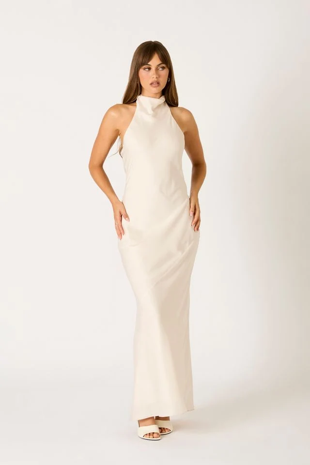 Open Back Halter Maxi Dress - guttulla