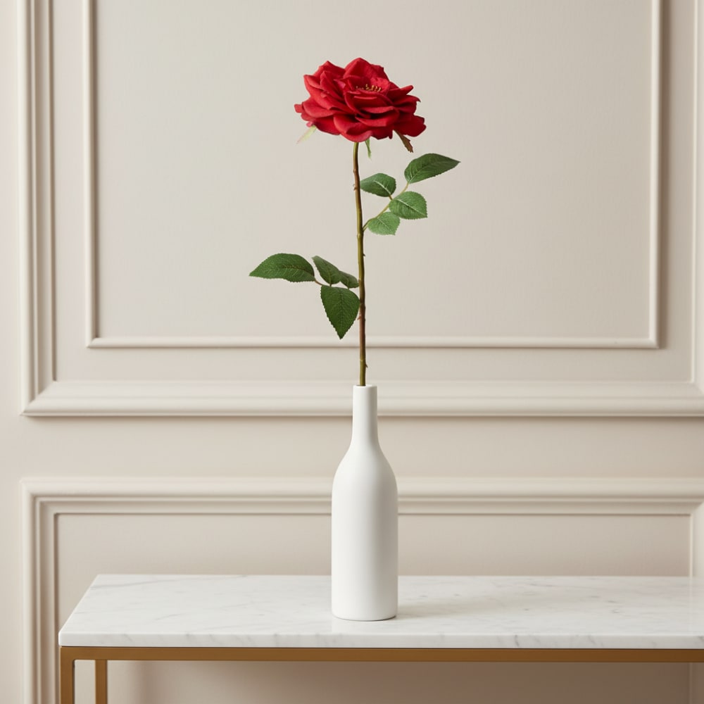 Sophie - Tige de rose ouverte artificielle rouge h64