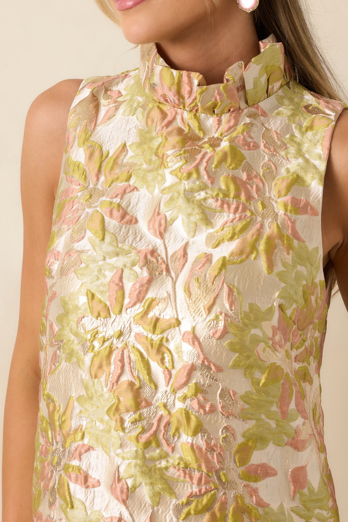 Champagne Metallic Floral Jacquard Mini Dress - gazingly