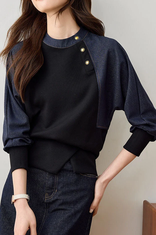 Stylish Casual Spliced Crew Neck Hoodie - gazingly
