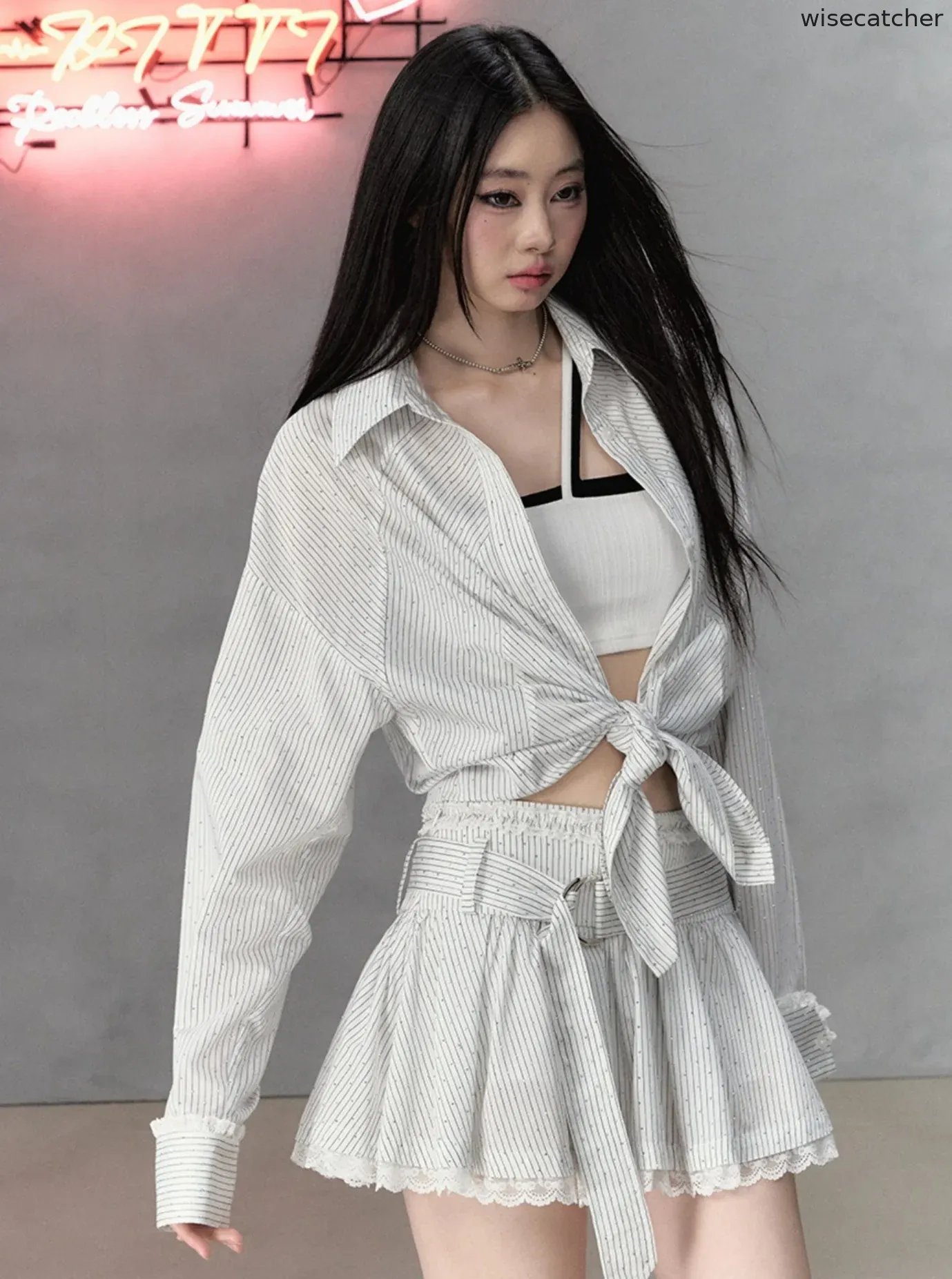 Diamond Striped Lace Panelled Set-Up - jugjet