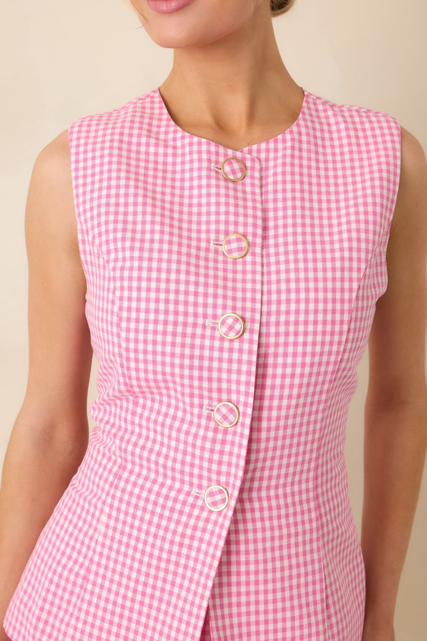 Pink Gingham Sleeveless Romper - gazingly