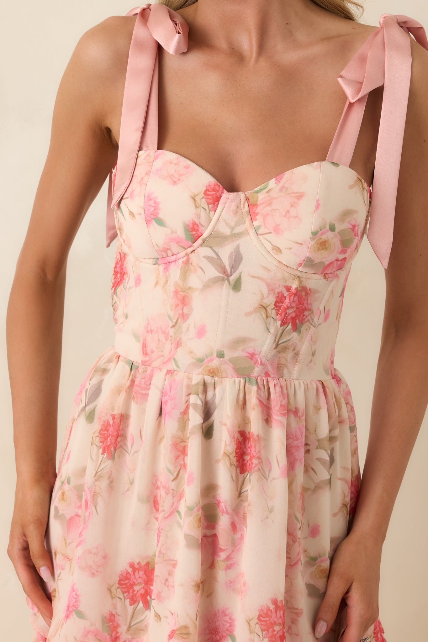 Written in Flowers Coral Pink Floral Tie Strap Maxi Dress - gazingly