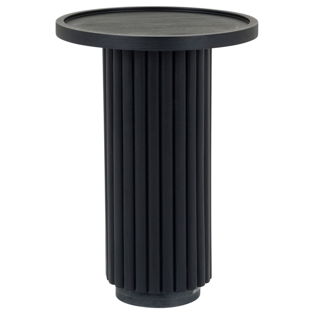 Beja - Table d'appoint ronde en bois de manguier massif et marbre, noir