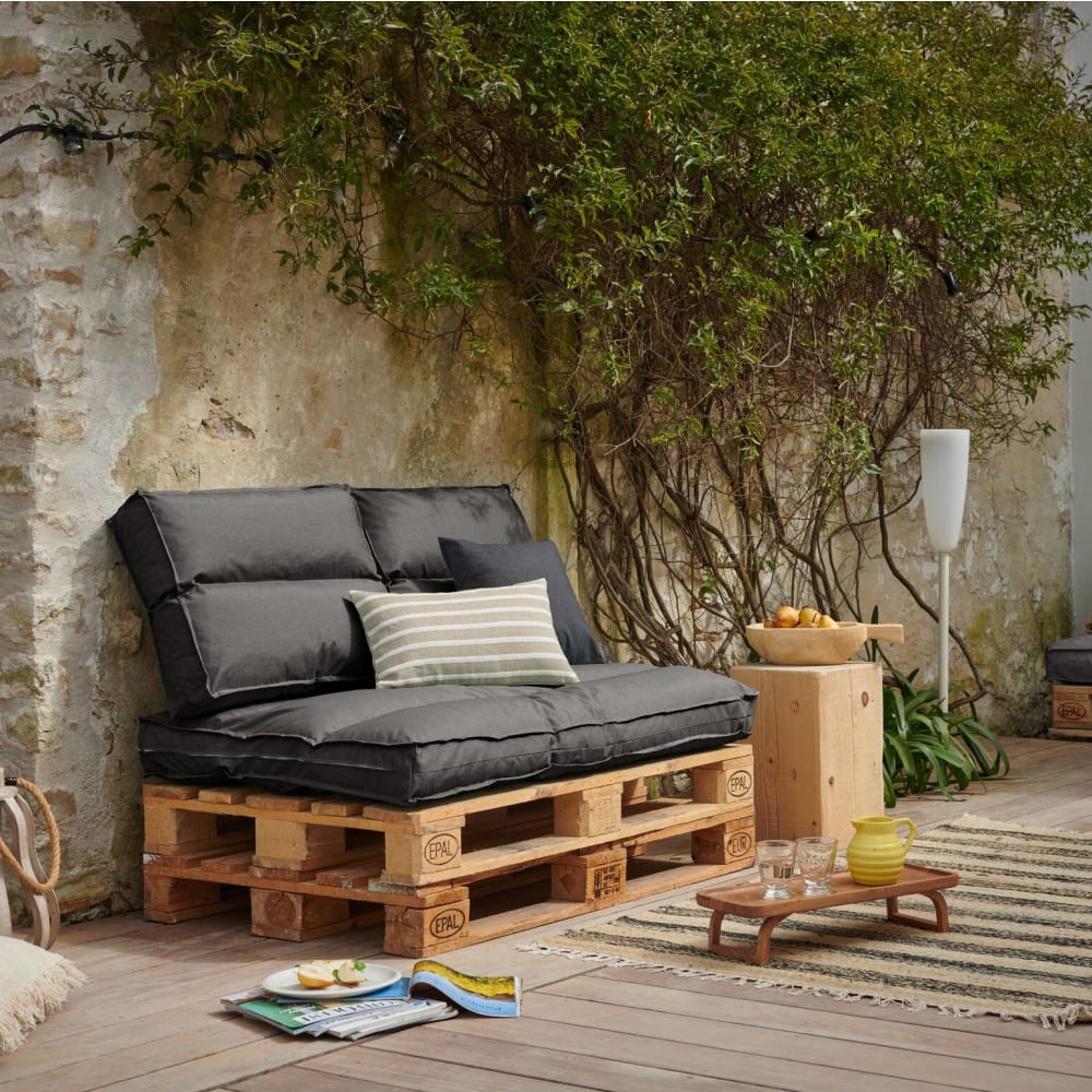 Heva outdoor - Dossier coussin palette en polyester anthracite 60 x 50 cm