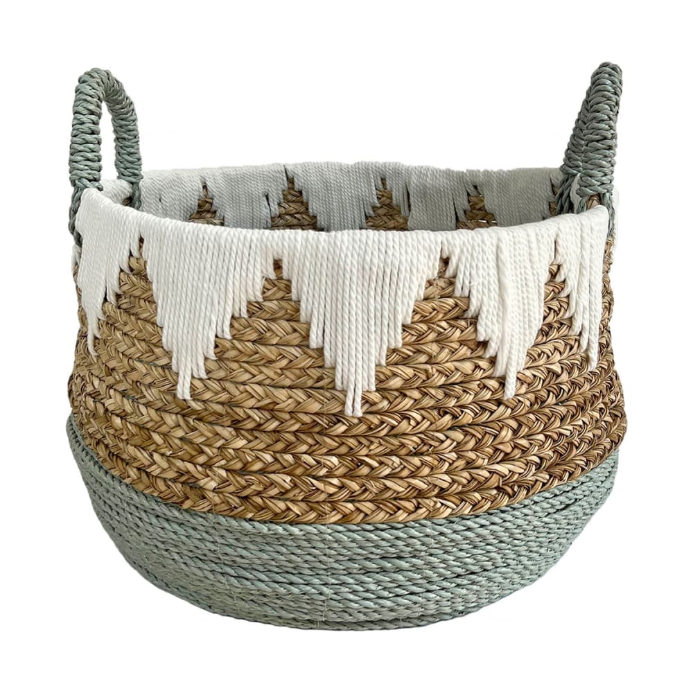 Kuta - Panier de rangement en fibres naturelles vertes et coton blanc D.30cm