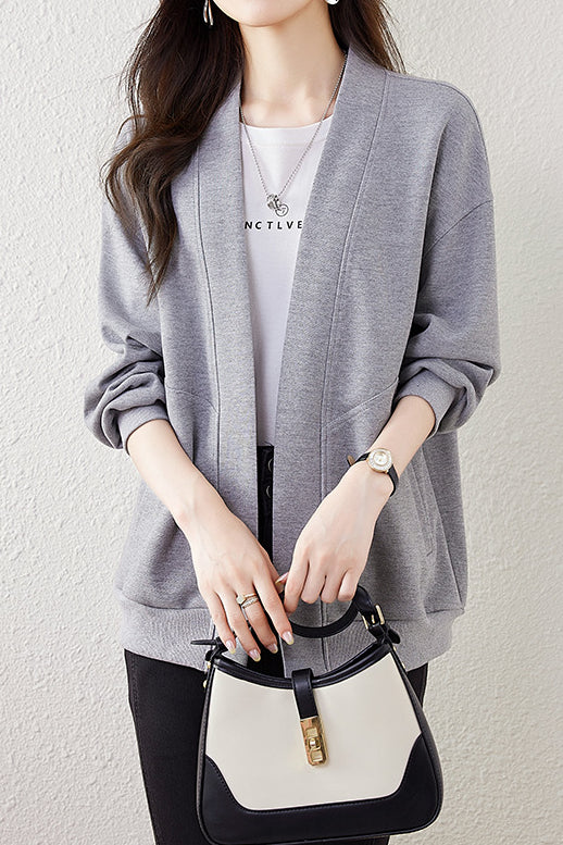 Boyfriend Style Loose V-Neck Cardigan Sweatshirt - gazingly