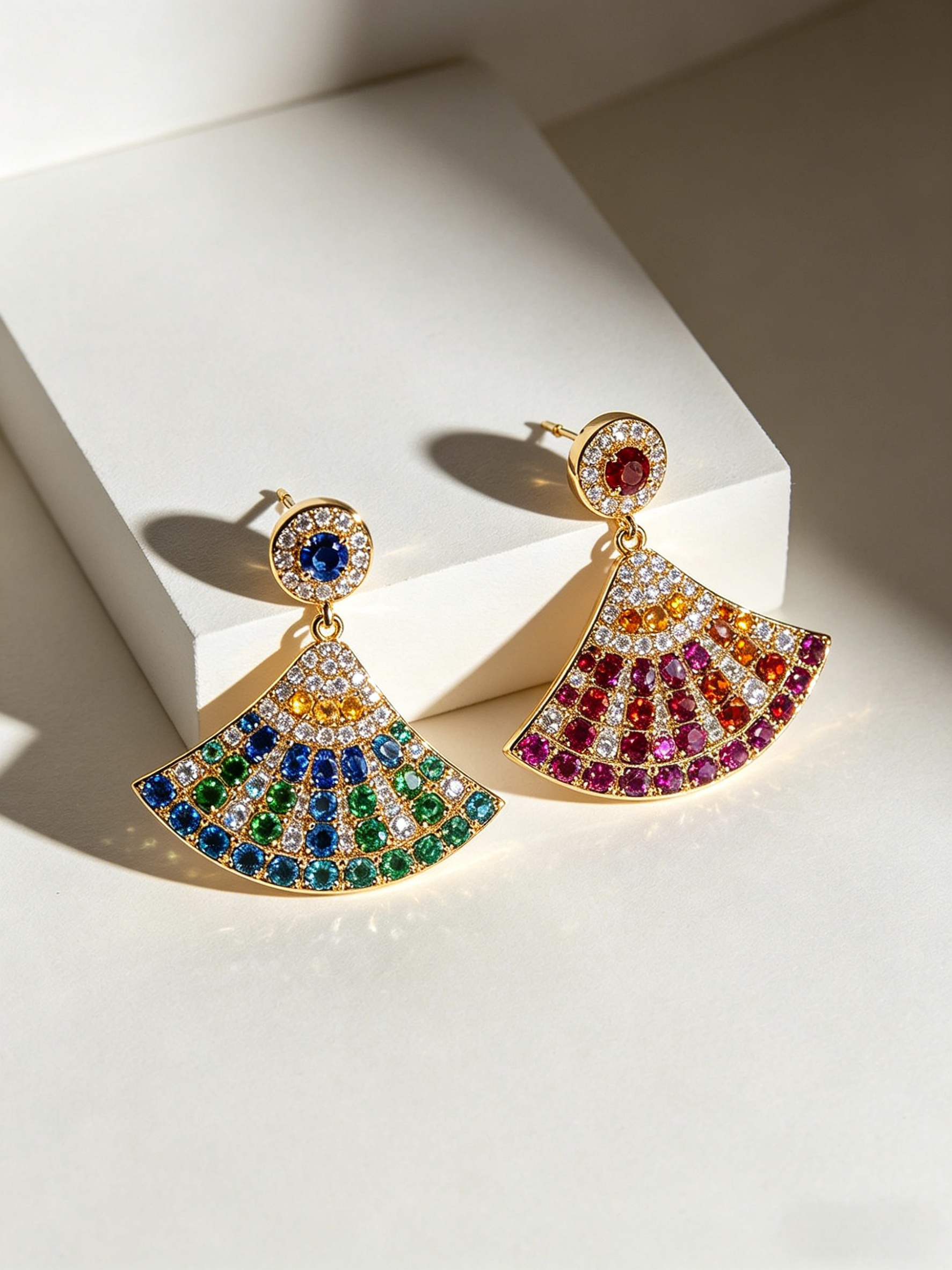 Multicolor Pave Fan Earrings