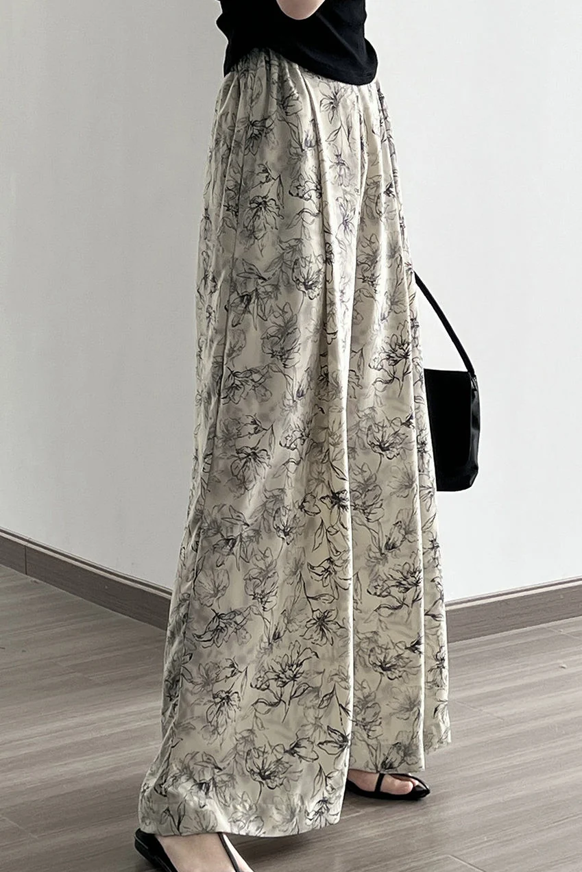 Ink wash printed wide-leg pants - gazingly
