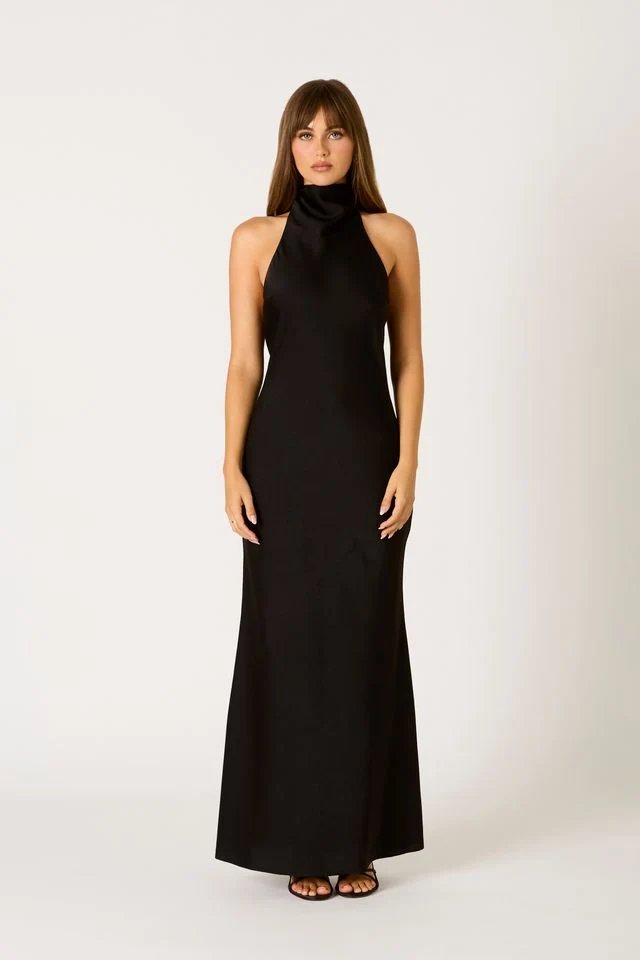 Open Back Halter Maxi Dress - guttulla
