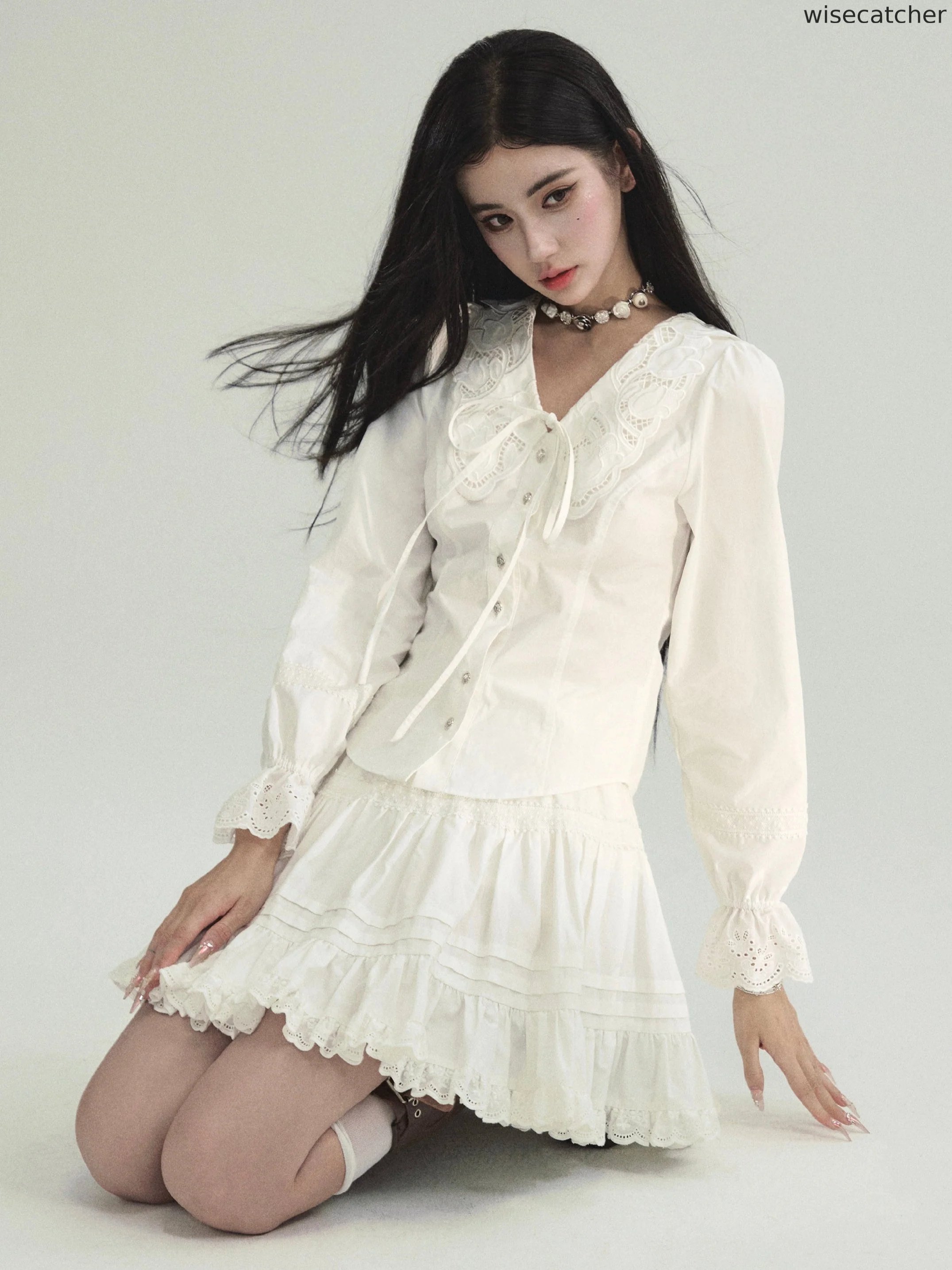 White Dove Lace Shirt Dress Set-Up - jugjet
