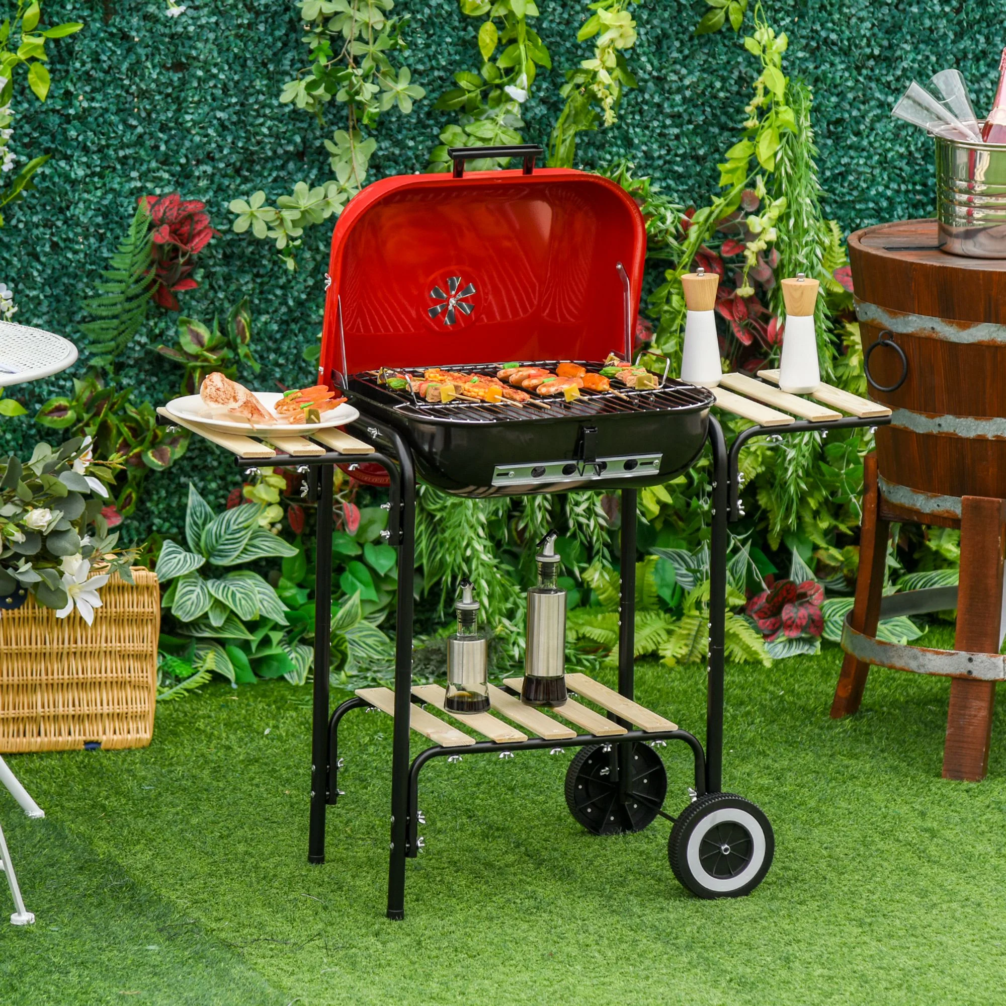 19�� Steel Porcelain Portable Outdoor Charcoal Barbecue Grill