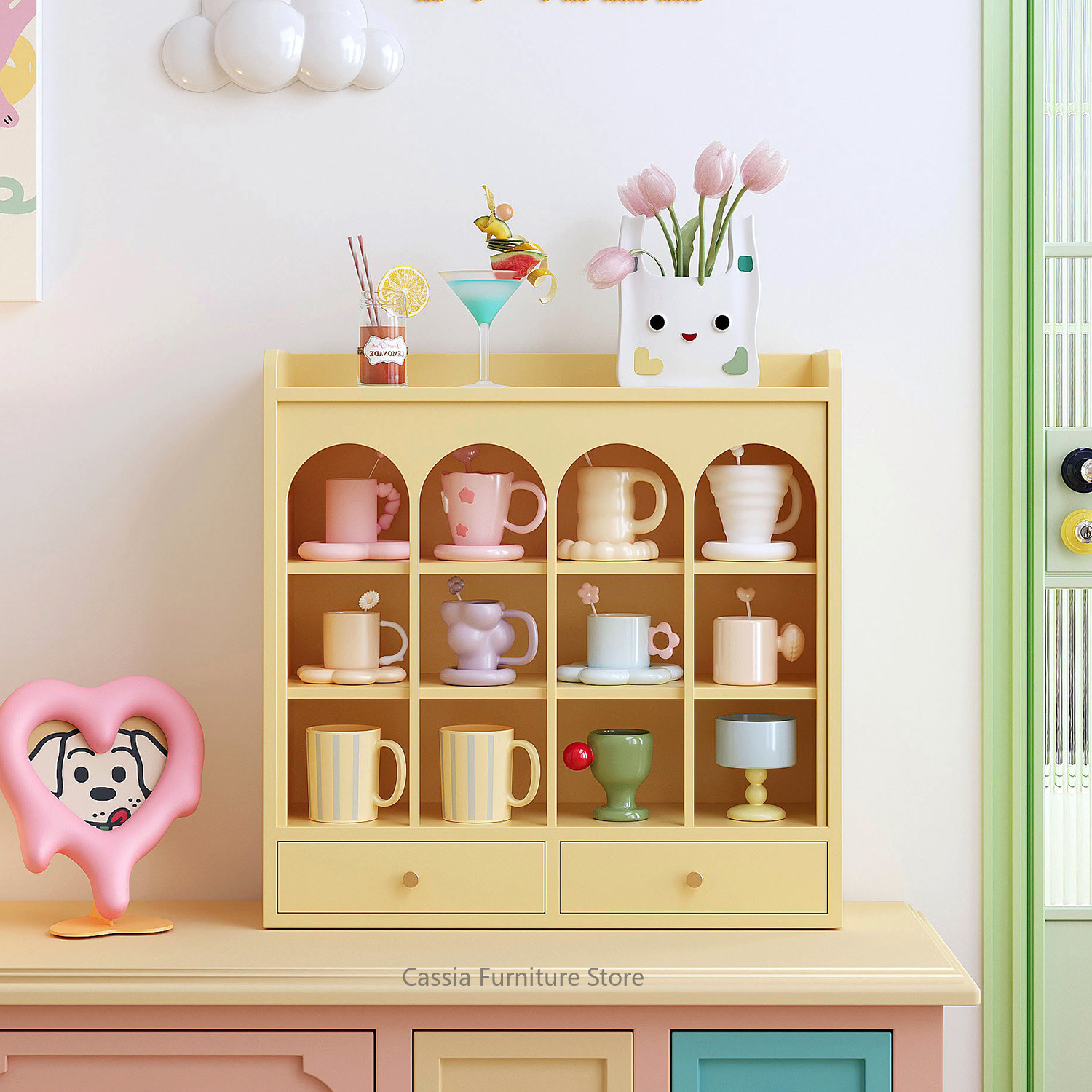 Chic Pink Dustproof Display Cabinet